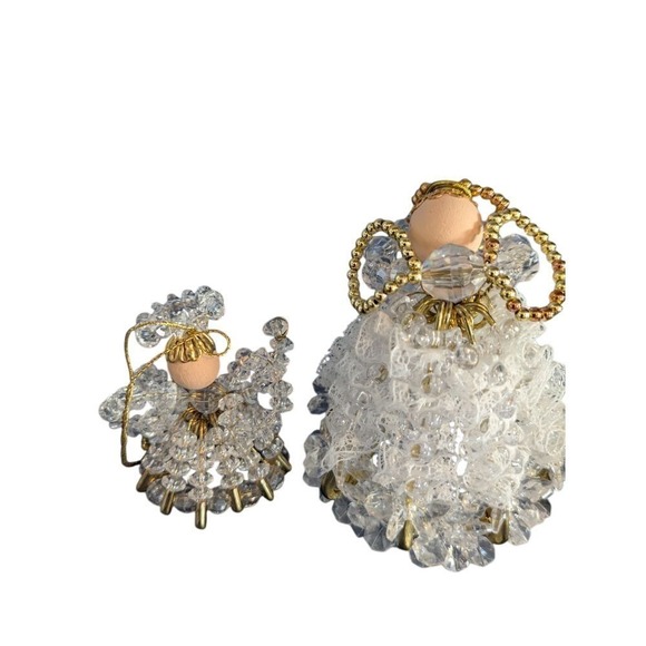 Vtg Beaded Mom & Baby Angel Christmas Ornament Holiday Decorations Set of 2 4&2" - Picture 2 of 4